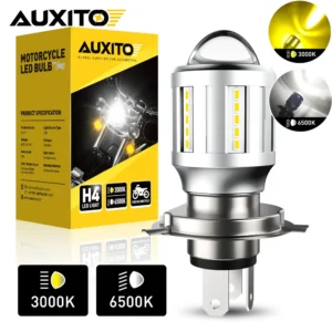 AUXITO H4 Motorcycle Hi/Lo Beam LED Headlights Bulbs Plug&Play Motorbike Replace Halogen Lamp 6500K White 3000K Yellow High/Low