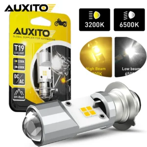 AUXITO 1Pcs P15D LED Motorcycle Headlight T19 Led Headlight Bulb Dual Beam Motorcycle Headlamp Hi-Lo Beam White 6500K Yellow