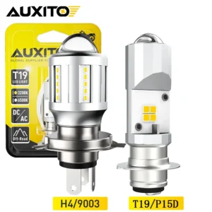 AUXITO 1PC P15D T19 LED Headlight Bulb Motorbike High and Low Beam Dual Color H4 9003 LED Motorcycle Headlamp White Yellow