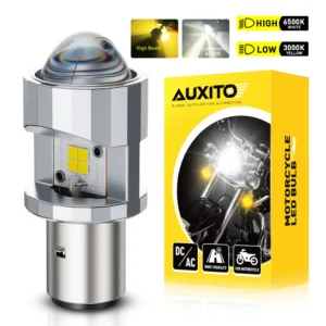 AUXITO BA20D H6 LED Motorcycle Headlight Bulb Dual Color White Yellow Spotlight 12V Motos Accessories Hi Lo Beam Lens Fog Light