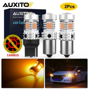 AUXITO 2Pcs 1156 BA15S BAU15S P21W T20 7440 LED Bulb Canbus PY21W W21W WY21W LED Auto Turn Signal Lamp Amber Car Light 24W 12V