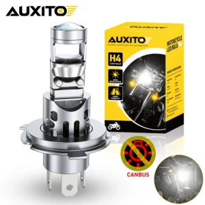AUXITO 10000LM H4 LED Projector Lens MotoHead Lamp Motorcycle High Low Beam Bulb with Turbo Fan 6500K White For Car Motorcycle