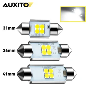 AUXITO 2Pcs C10W C5W LED Canbus Festoon 31mm 36mm 41mm LED Bulb Auto Map Trunk Reading Light Dome Car Interior Lamp 6000k White