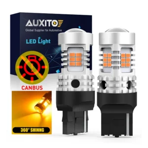 AUXITO 2Pcs 7440 LED Canbus No Hyper Flash T20 W21W WY21W LED Bulbs Amber Yellow For Car Front or Rear Turn Signal Lights 12V