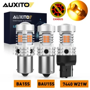 AUXITO 2Pcs Canbus 1156 BA15S BAU15S  LED Turn Signal Light Orange Yellow No Hyper Flash 7440 W21W Amber Car Bulbs For VW BMW