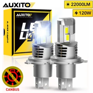 AUXITO 2Pcs 22000LM H4 9003 LED Headlight CANBUS 120W Super Power Bulb Wireless Turbo Fan HB2 LED Car Lights Headlamp Plug&Play