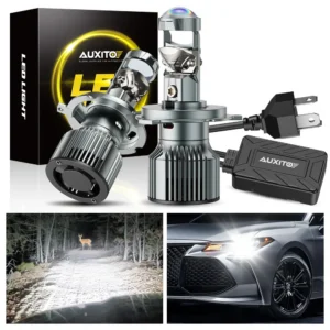 AUXITO 2Pcs H4 Super White LED Headlight Bulb High Low Beam With HD Spotlight LENS 30000LM 110W H7 LED Head Lamp 7535 Chips