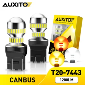 2Pcs AUXITO T20 W21 5W 7443 LED Bulb Brake Light Canbus Red White Amber 7440 W21W LED DRL Daytime Running Lights Signal Lamp 12V