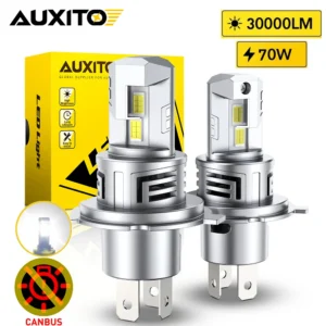 AUXITO 2Pcs 30000LM H4 9003 LED Bulb Canbus Wireless Turbofan H4 HB2 Mini LED Headlights High and Low Beam for Car LED