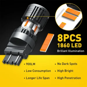 AUXITO 2Pcs T25 LED 3157 P27W P27/7W LED Car Lights Canbus Amber Yellow Turn Signal Lamp 6500K White BackUp Tail Parking Light