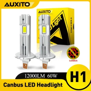 AUXITO 2Pcs 12000LM H1 LED Canbus Headlight 60W Fog Light Fanless Wireless Mini Size for Auto Super Bright 6500K Plug and Play